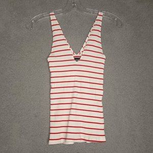 Reformation Women Tank Top White Red Stripe Sleeveless V Neck Stretch S New